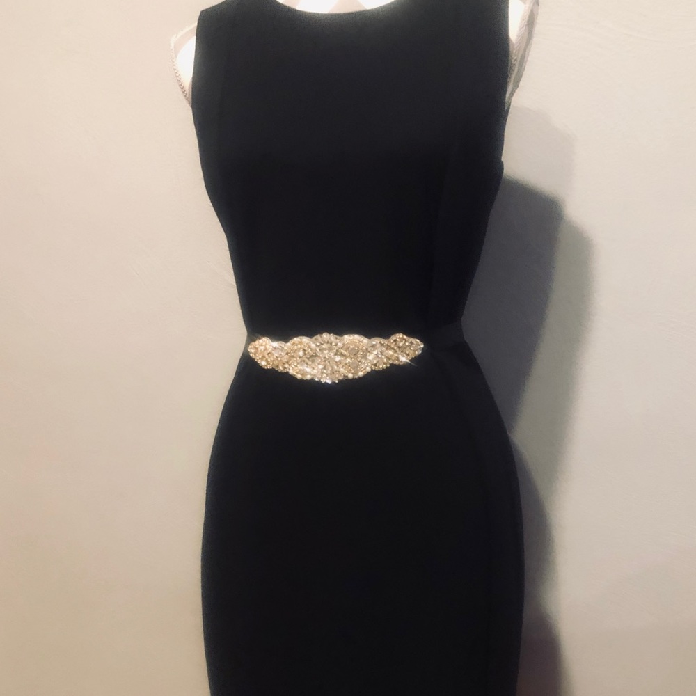 Gorgeous crystal/gold sash/belt w/ black ribbon